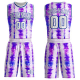 Custom Tie Dye White-Royal Stripe Round Neck Sublimation Basketball Uniform Jersey