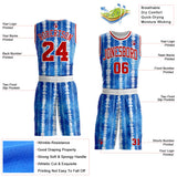 Custom Tie Dye Red-White Stripe Round Neck Sublimation Basketball Uniform Jersey