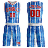 Custom Tie Dye Red-White Stripe Round Neck Sublimation Basketball Uniform Jersey