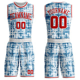 Custom Tie Dye Red-White Abstract Grid Round Neck Sublimation Basketball Uniform Jersey