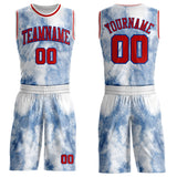 Custom Tie Dye Red Royal-White Watercolor Round Neck Sublimation Basketball Uniform Jersey