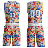 Custom Tie Dye White-Royal Watercolor Round Neck Sublimation Basketball Uniform Jersey