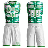 Custom Tie Dye White-Grass Green Watercolor Round Neck Sublimation Basketball Uniform Jersey