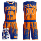 Custom Royal Bay Orange-White Grunge Scratch Round Neck Sublimation Basketball Uniform Jersey