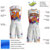 Custom White Bay Orange-Royal New York Silhouette Round Neck Sublimation Basketball Uniform Jersey