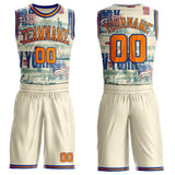 Custom Cream Bay Orange-Royal New York Vintage USA Flag Round Neck Sublimation Basketball Uniform Jersey