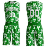 Custom Grass Green-White St. Patrick's Day Shamrock Round Neck Sublimation Basketball Uniform Jersey