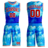 Custom Blue Red-White Detroit Silhouette Splash Watercolor Round Neck Sublimation Basketball Uniform Jersey