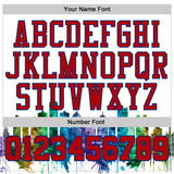 Custom White Red-Royal Detroit Silhouette Splatter Round Neck Sublimation Basketball Uniform Jersey