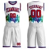 Custom White Red-Royal Detroit Silhouette Splatter Round Neck Sublimation Basketball Uniform Jersey