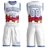 Custom White-Royal Philadelphia Silhouette Round Neck Sublimation Basketball Uniform Jersey