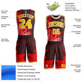 Custom Red Yellow Black-White Atlanta Silhouette Brush Stroke Round Neck Sublimation Basketball Uniform Jersey