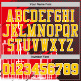 Custom Red Yellow Black-White Atlanta Silhouette Brush Stroke Round Neck Sublimation Basketball Uniform Jersey