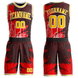 Custom Red Yellow Black-White Atlanta Silhouette Brush Stroke Round Neck Sublimation Basketball Uniform Jersey