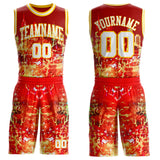 Custom Red White-Yellow Atlanta Silhouette Splatter Round Neck Sublimation Basketball Uniform Jersey