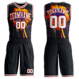 Custom Black White-Red Miami Beach Tropical Palm Tree Round Neck Sublimation Basketball Uniform Jersey