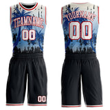 Custom Black White-Red Miami Beach Tropical Palm Tree Round Neck Sublimation Basketball Uniform Jersey