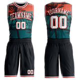 Custom Black White-Red Miami Beach Tropical Palm Tree Round Neck Sublimation Basketball Uniform Jersey