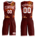 Custom Brown White-Red Miami Beach Tropical Palm Tree Round Neck Sublimation Basketball Uniform Jersey
