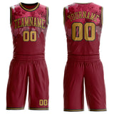 Custom Red Old Gold-Black Cleveland Silhouette Splatter Round Neck Sublimation Basketball Uniform Jersey