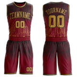 Custom Red Old Gold-Black Cleveland Silhouette Round Neck Sublimation Basketball Uniform Jersey