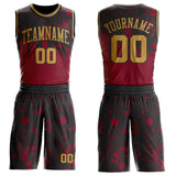 Custom Black Old Gold-Red Cleveland Silhouette Splatter Round Neck Sublimation Basketball Uniform Jersey
