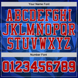 Custom Blue Red-White Diamond Shapes Geometric Round Neck Sublimation Basketball Uniform Jersey