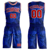 Custom Blue Red-White Diamond Shapes Geometric Round Neck Sublimation Basketball Uniform Jersey