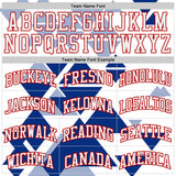 Custom White Red-Royal Triangle Shapes Geometric Round Neck Sublimation Basketball Uniform Jersey