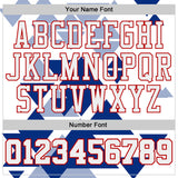 Custom White Red-Royal Triangle Shapes Geometric Round Neck Sublimation Basketball Uniform Jersey