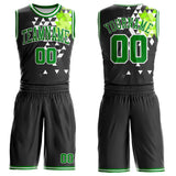 Custom Black Grass Green-White Diamond Shapes Geometric Round Neck Sublimation Basketball Uniform Jersey