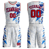 Custom White Red-Royal Triangle Shapes Gradient Round Neck Sublimation Basketball Uniform Jersey