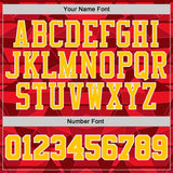 Custom Red Yellow-White Diamond Shapes Geometric Round Neck Sublimation Basketball Uniform Jersey