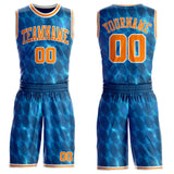 Custom Blue Bay Orange-White Diamond Shapes Geometric Round Neck Sublimation Basketball Uniform Jersey