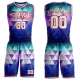Custom Purple White Red-Royal Diamond Shapes Geometric Gradient Round Neck Sublimation Basketball Uniform Jersey