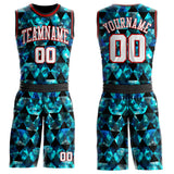 Custom Black White Blue-Red Diamond Geometric Round Neck Sublimation Basketball Uniform Jersey