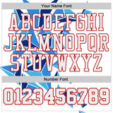 Custom White Red-Royal Crystal Geometric Round Neck Sublimation Basketball Uniform Jersey