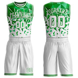 Custom White-Grass Green Triangle Shapes Geometric Round Neck Sublimation Basketball Uniform Jersey