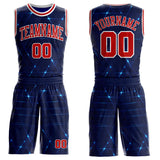 Custom Blue Red-White Sparkling Geometric Round Neck Sublimation Basketball Uniform Jersey