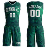 Custom Green-White Diamond Shapes Geometric Round Neck Sublimation Basketball Uniform Jersey