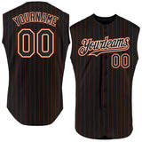 Custom Black Orange Pinstripe White Authentic Sleeveless Baseball Jersey