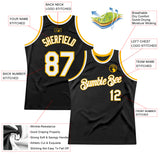 Custom Black White-Gold Authentic Throwback Basketball Jersey