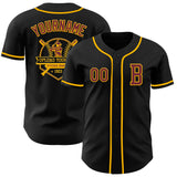 Custom Black Burgundy-Gold Authentic Baseball Jersey