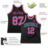 Custom Black Pink Aqua-White Authentic Throwback Basketball Jersey