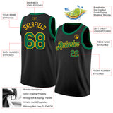 Custom Black Kelly Green-Gold Authentic Basketball Jersey