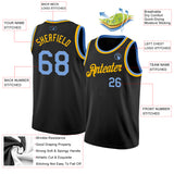 Custom Black Light Blue-Gold Authentic Basketball Jersey