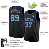 Custom Black Light Blue Authentic Basketball Jersey
