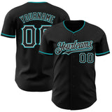 Custom Black White-Teal Authentic Baseball Jersey