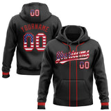 Custom Stitched Black USA Flag-Red Baseball Pullover Sweatshirt Hoodie