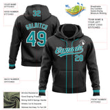 Custom Stitched Black Teal-White Baseball Pullover Sweatshirt Hoodie